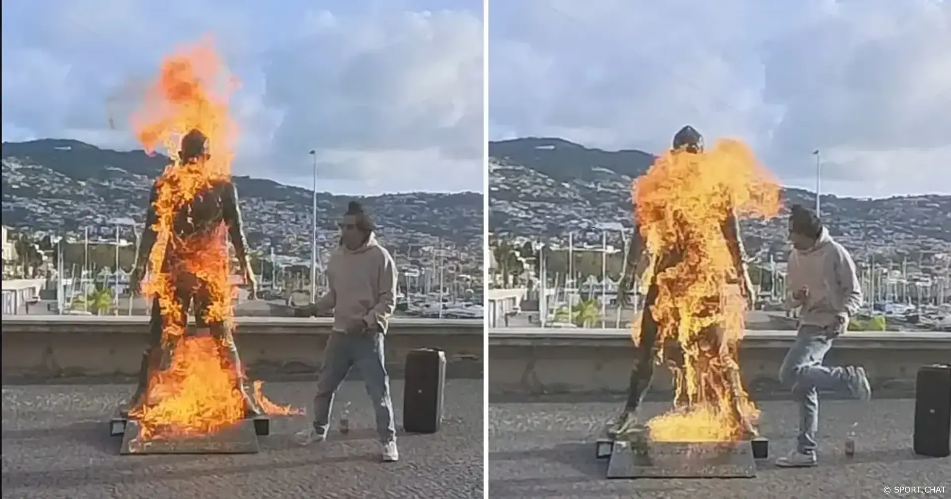Статую Криштиану Роналду подожгли возле музея CR7 — шокирующая акция в Мадейре.Видео.