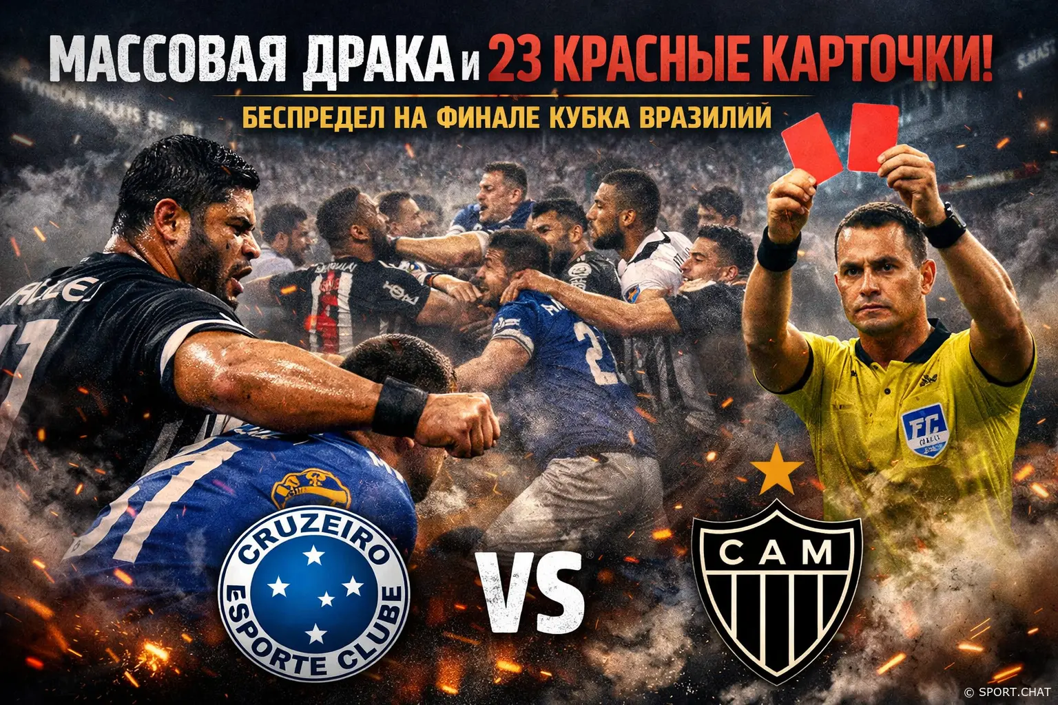 Массовая драка и 23 красные карточки: финал Кубка Бразилии между «Крузейро» и «Атлетико Минейро» превратился в хаос
