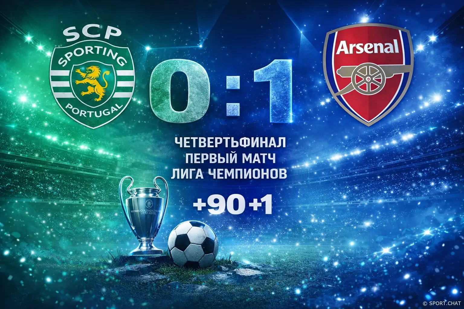 Арсенал вырвал победу у Спортинга на 90+1 — драматичная концовка первого матча четвертьфинала