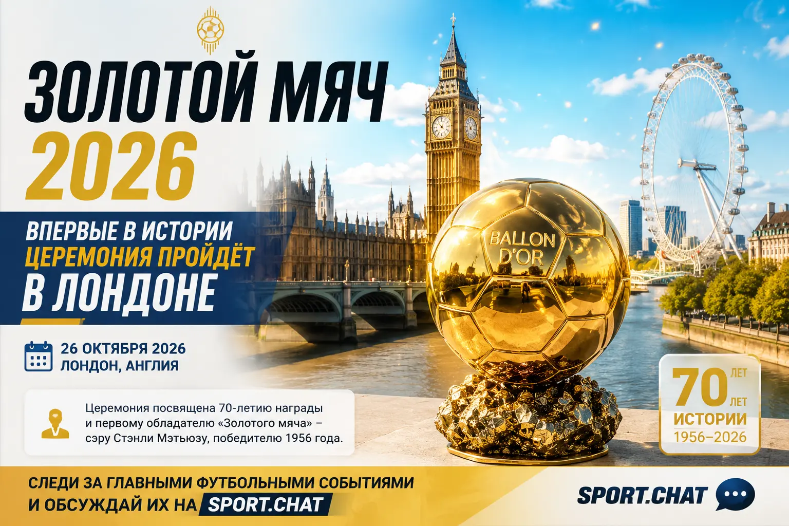 «Золотой мяч»-2026 впервые пройдёт в Лондоне: почему церемонию перенесли из Парижа