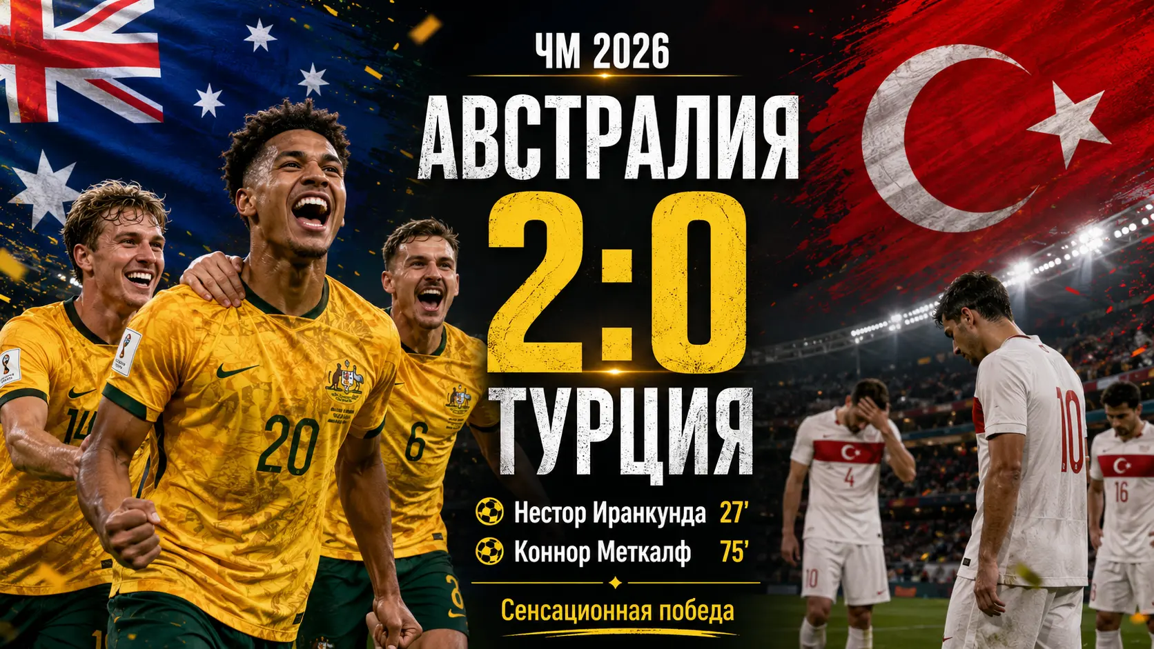 Австралия шокировала Турцию на ЧМ-2026: Бич творил чудеса, Иранкунда и Меткалф принесли победу