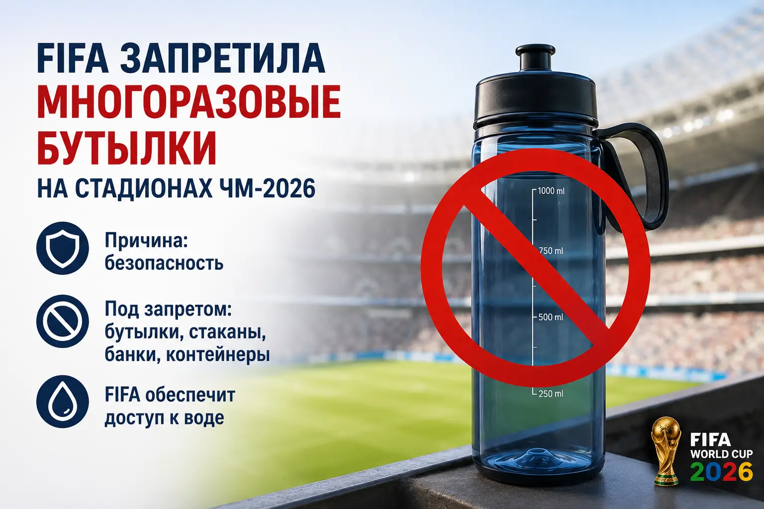 FIFA запретила многоразовые бутылки на стадионах ЧМ-2026 из-за безопасности