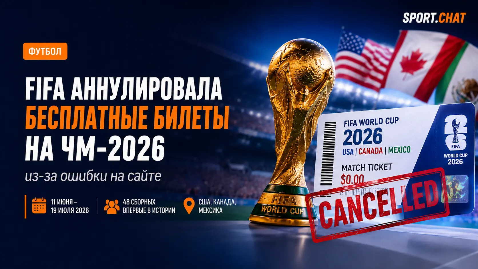 FIFA аннулировала бесплатные билеты на ЧМ-2026 из-за ошибки на сайте
