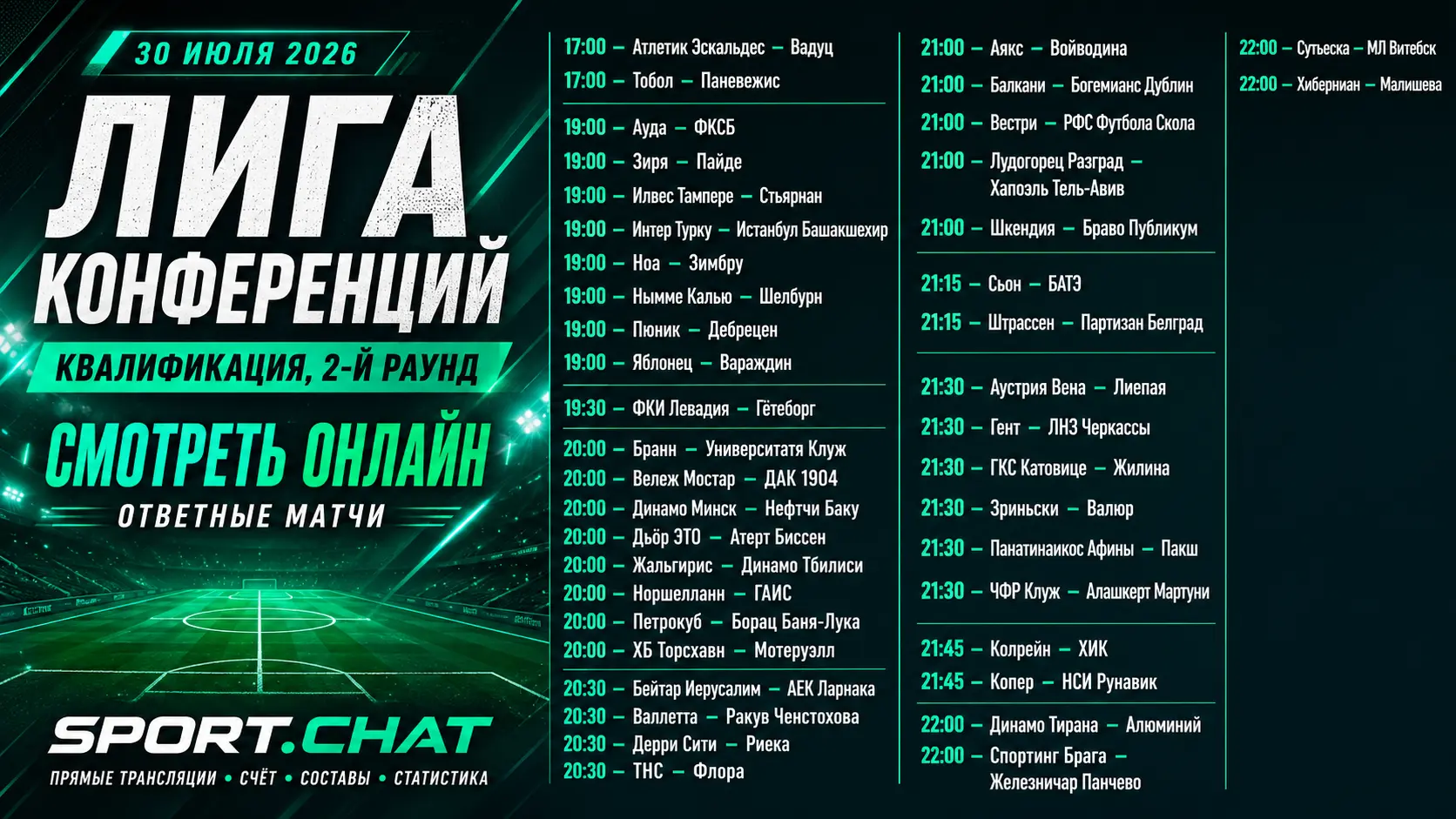 Лига конференций УЕФА, квалификация: смотреть онлайн-трансляции ответных матчей