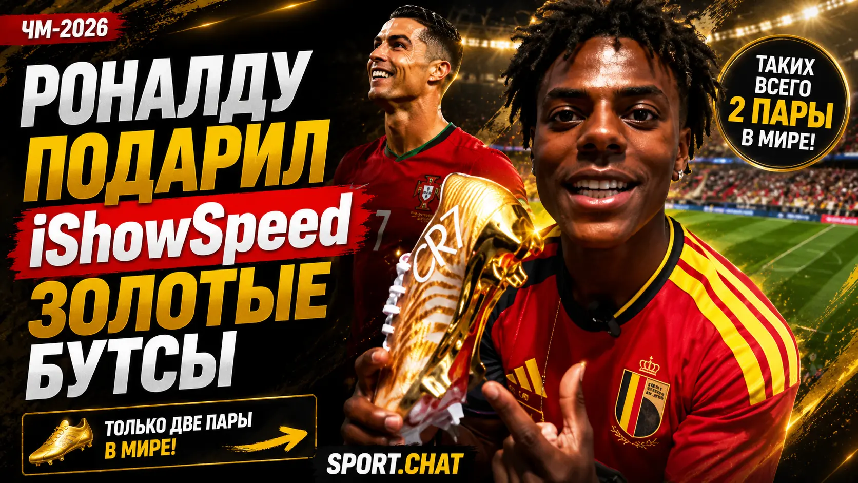 Роналду подарил iShowSpeed уникальные золотые бутсы с ЧМ-2026: таких существует всего две пары