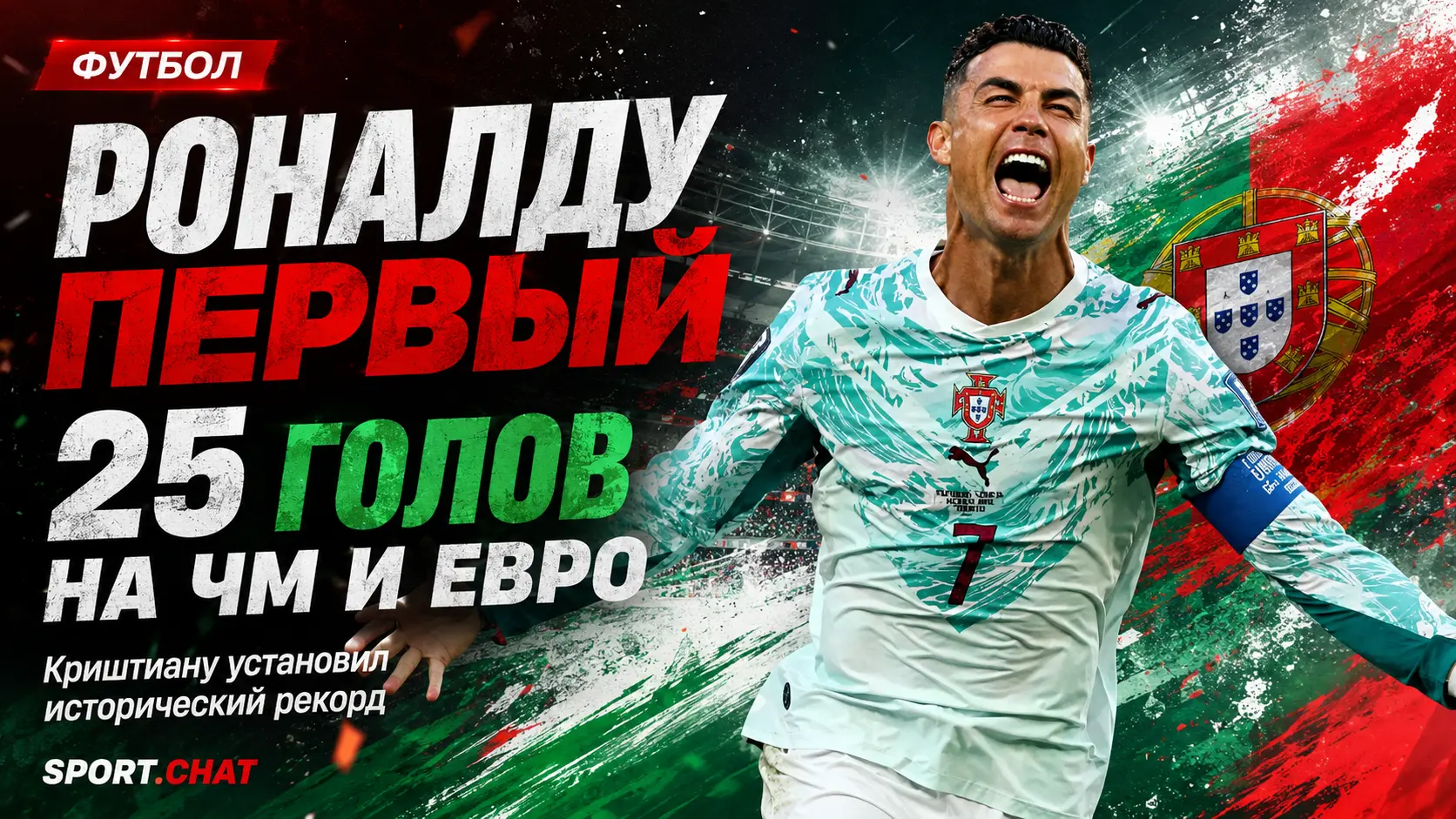 Криштиану Роналду первым среди мужчин забил 25 голов на чемпионатах мира и Европы