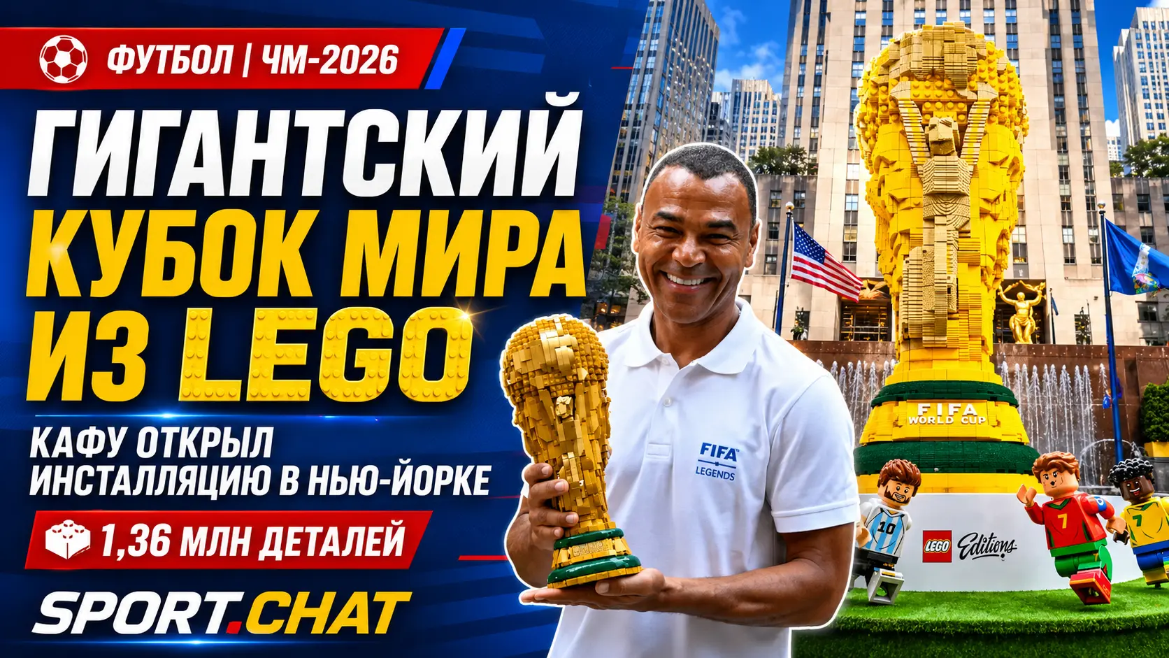 Гигантский Кубок мира из LEGO открыли в Нью-Йорке: на трофей ушло больше 1,3 млн деталей