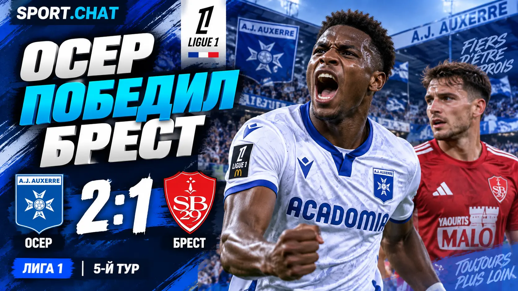 «Осер» обыграл «Брест» 2:1 благодаря автоголу в концовке