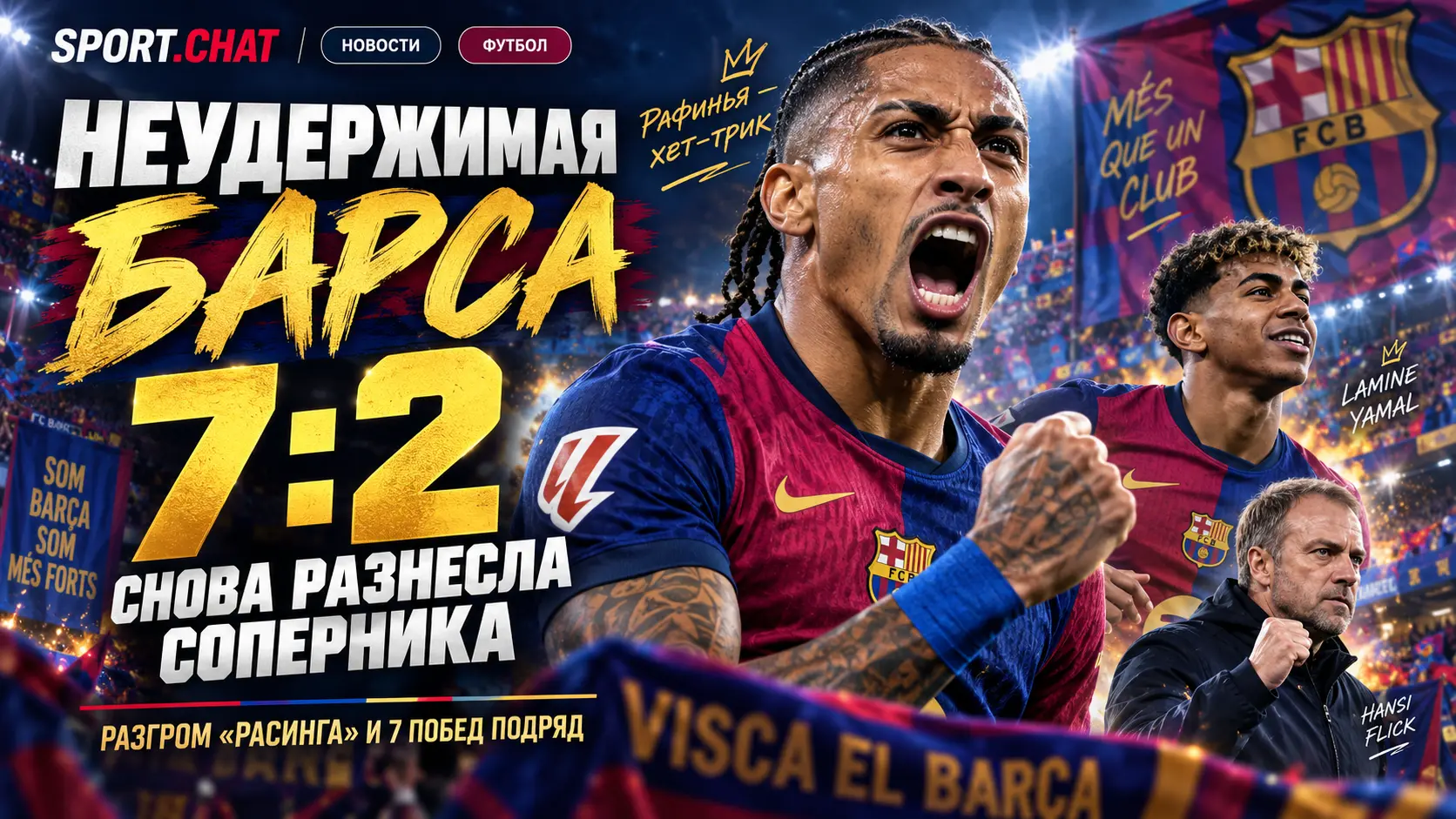 Кто остановит эту «Барсу»? Каталонцы снова устроили голевую бойню — 7:2 и семь побед подряд