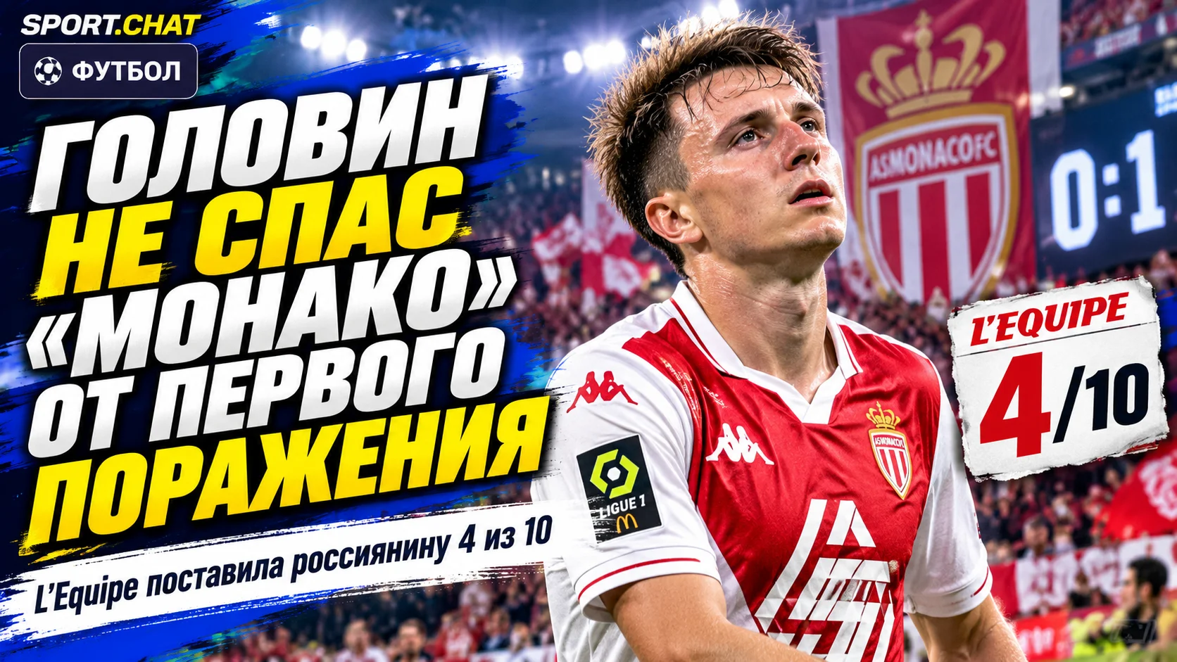 L'Equipe: Головин не спас «Монако» от первого поражения в сезоне — 4 из 10 от французской газеты