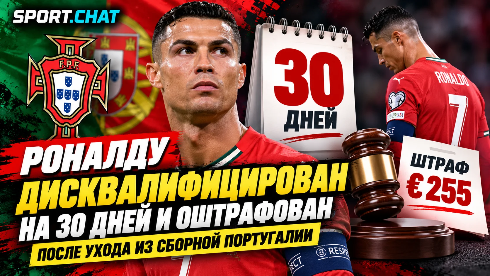 Криштиану Роналду дисквалифицирован на 30 дней и оштрафован после ухода из сборной Португалии