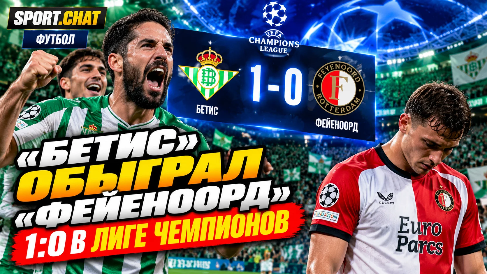 «Бетис» обыграл «Фейеноорд» со счётом 1:0 в Лиге чемпионов: пенальти Иско принёс испанцам победу