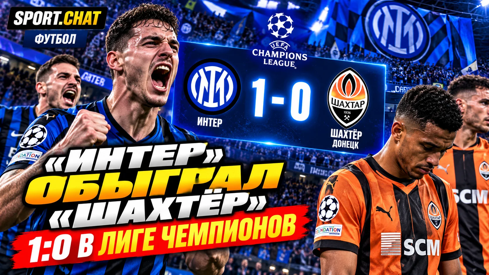 «Интер» вдесятером обыграл «Шахтёр» со счётом 1:0 в Лиге чемпионов: удаление Бастони и победный гол Карлоса Аугусто