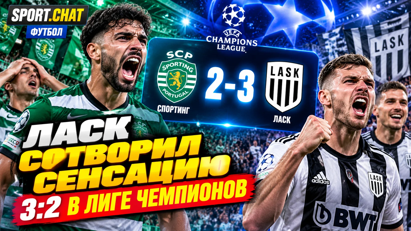 ЛАСК сотворил сенсацию в Лиге чемпионов: австрийцы обыграли «Спортинг» со счётом 3:2 на выезде