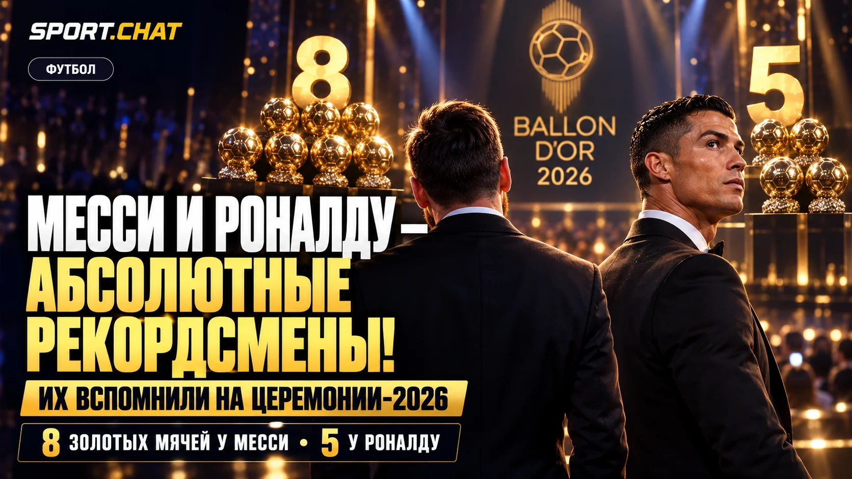 Месси и Роналду — абсолютные рекордсмены «Золотого мяча»: легенд вспомнили на церемонии 2026 года